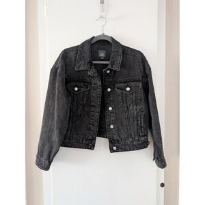 Distressed Denim Trucker Jacket Washed Black Wild Fable Womens S Grunge Edgy